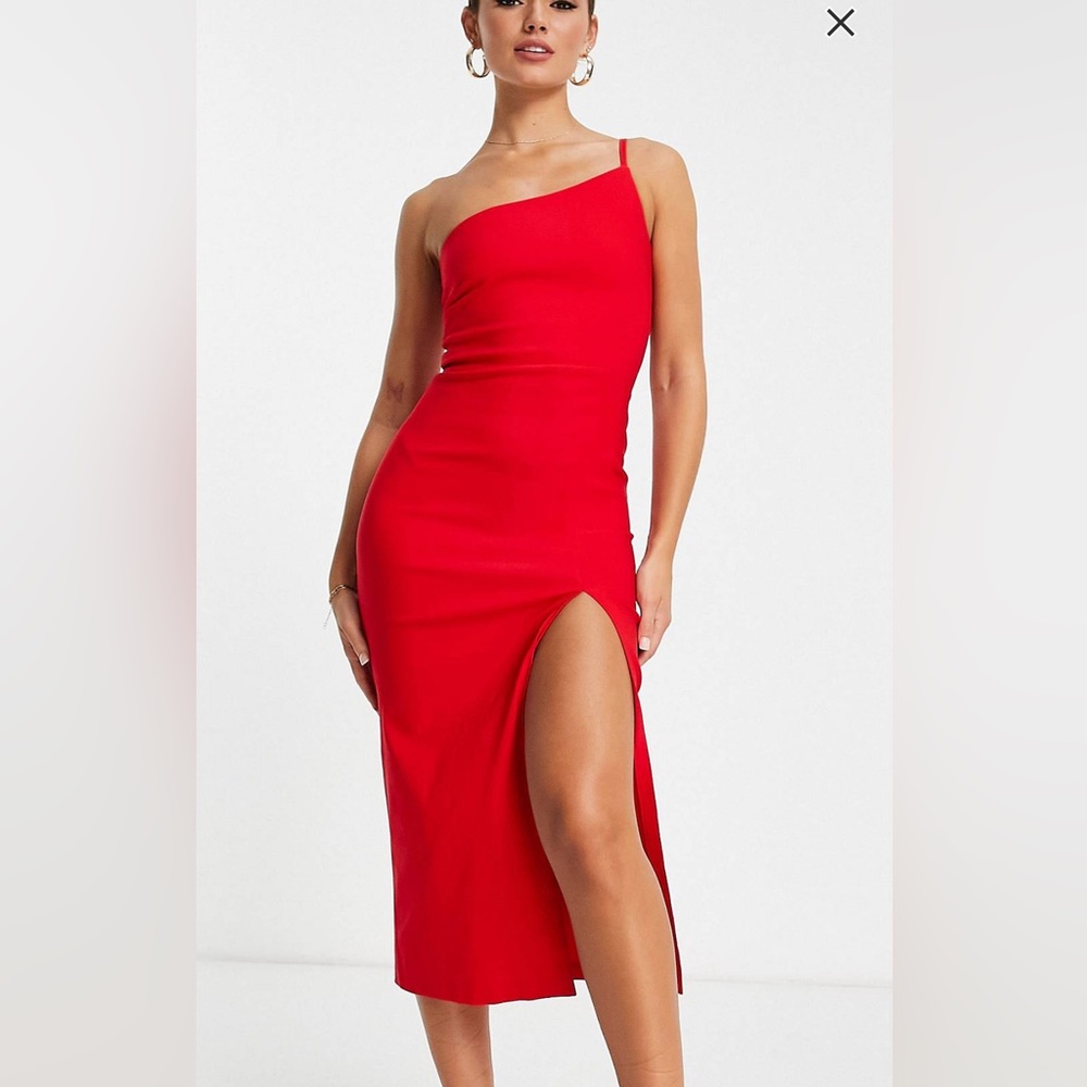 Vesper one shoulder long red cocktail dress